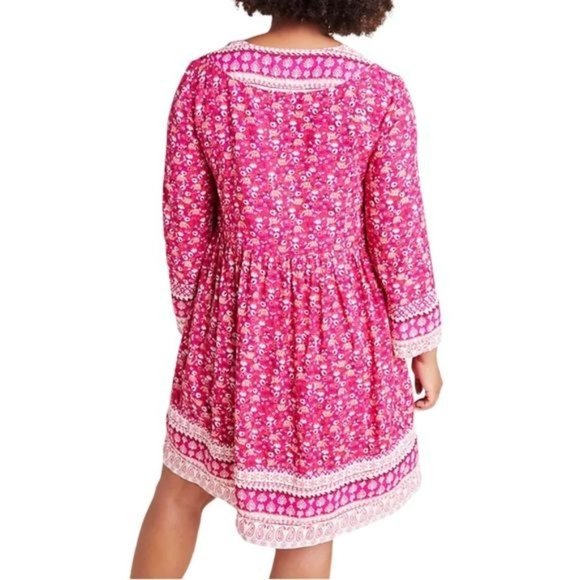 Anthropologie Maeve Isabel Embroidered Tunic Dress Pink Floral Size Small - Picture 4 of 13